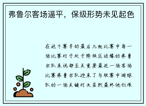 弗鲁尔客场逼平，保级形势未见起色